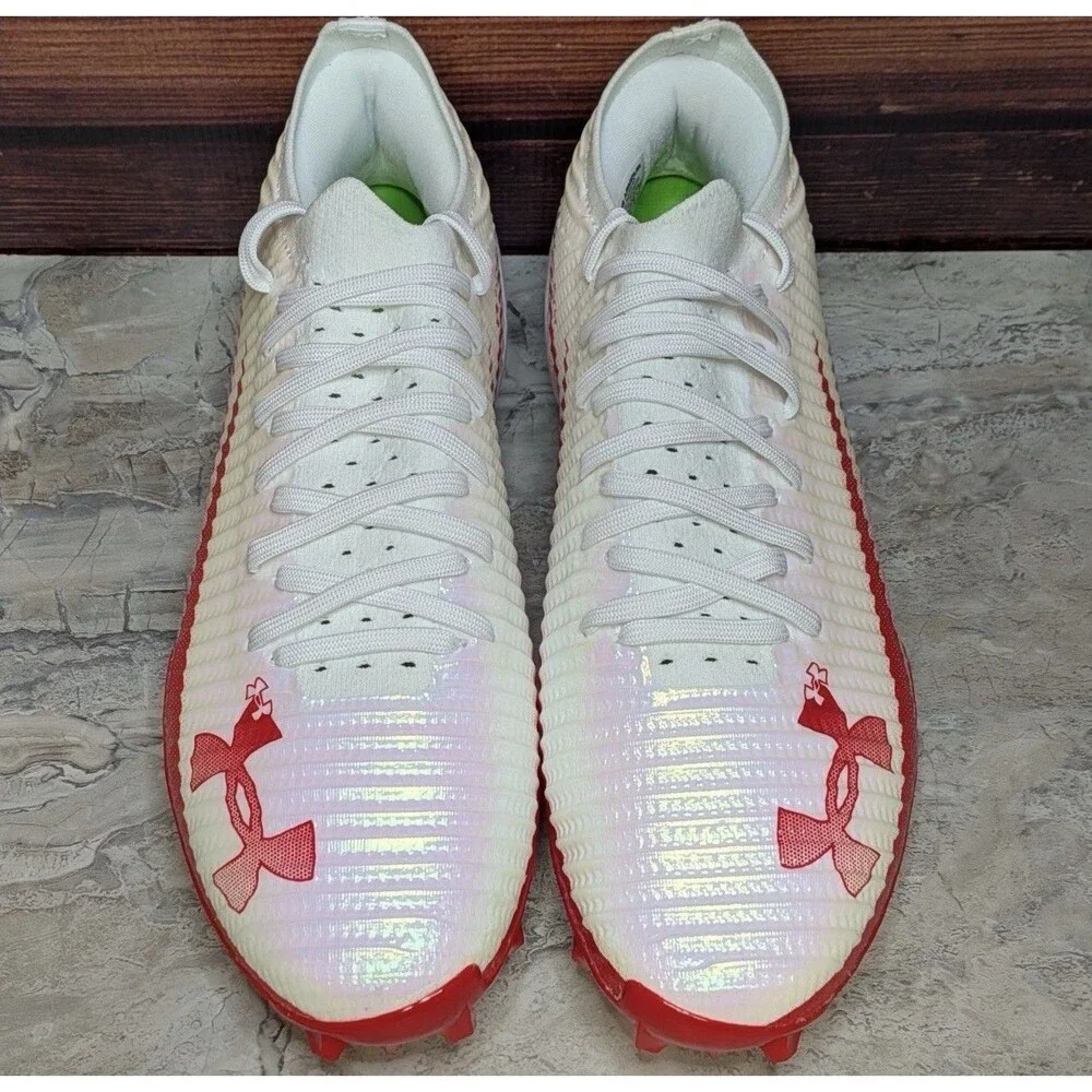 Mens Size 8.5 Under Armour UA Blur Pro White Red Football Cleats 3028220-101 New